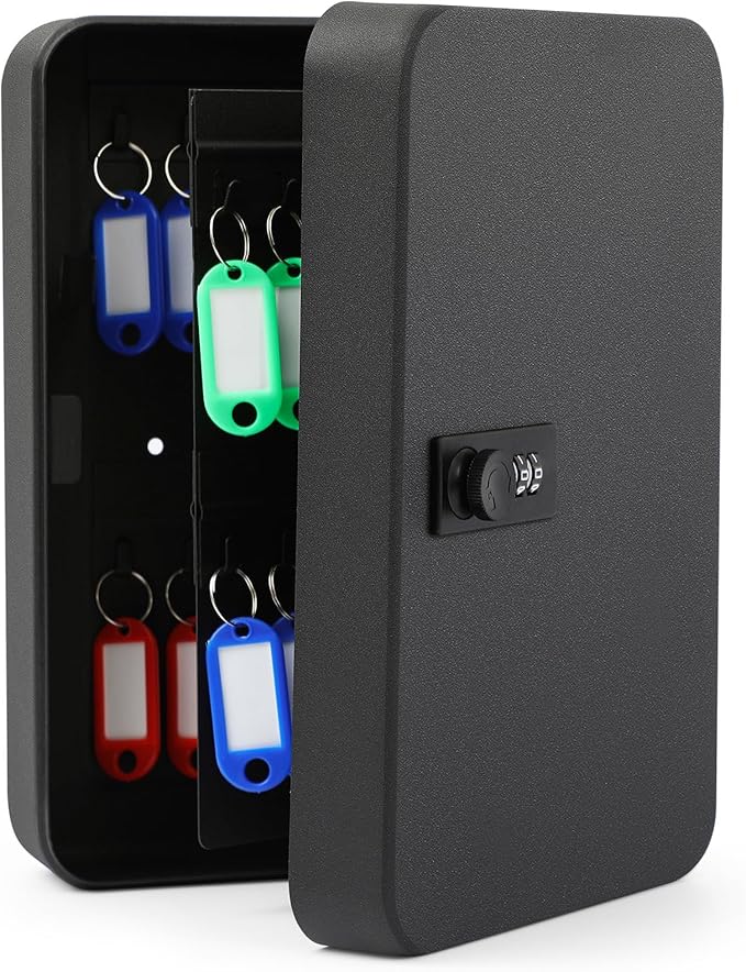 Ripeng 48 Keys Key Cabinet with Combination Lock - Steel Key Box with Tags and Hooks Wall Safe Storage Box for Car Office Hotel House Rental Business