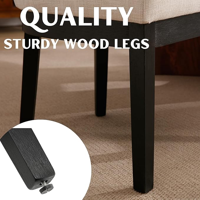 Modern Dining Chairs Set of 2 Comfortable Dining Room Chairs with Back, Linen Fabric Upholstered Kitchen Side Chair with Black Wood Legs for Living Room, Beige