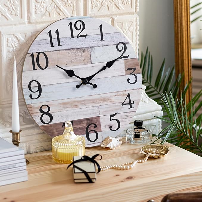 Wall Clock Battery Operated 16 Inch Silent Non-Ticking Coastal Country Style Decorative for Living Room, Kitchen, Home,Bathroom, Bedroom, Laundry Room