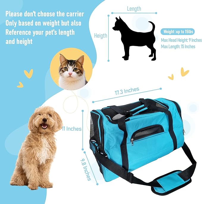 Expandable Cat Carrier for Travel, Soft-Sided Pet Carrier for Cats and Small Dogs, Airline Approved, Comfortable & Breathable Cat Carrying Bag with Adjustable Strap for Daily Use & Airplane(Blue)