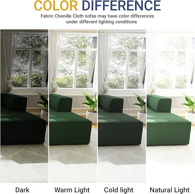 97" Sectional Compressed Sofa Modular Couches,High-Density Foam No Assembly Required,3-Piece(1xCorner 3xArmless) for Living Room, Chenille Green