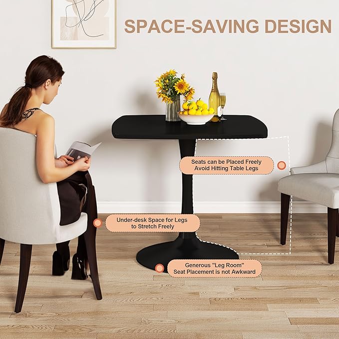 Recaceik Square Dining Table for 2-4 Person, 32 Inches Tulip Kitchen Table with Pedestal Base for Kitchen & Dining Room, Mid-Century Modern in Tulip w/0.71" Thickened Desktop, Black