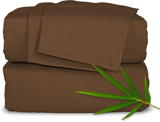 Pure Bamboo Full Sheets, Genuine 100% Organic Viscose Derived from Bamboo Bed Sheet Set, Luxuriously Soft & Cooling, Double Stitching, 2 Year Quality Promise (Full, Coconut Husk)