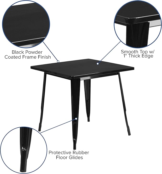 EMMA + OLIVER Commercial Grade 31.5" Square Black Metal Indoor-Outdoor Table