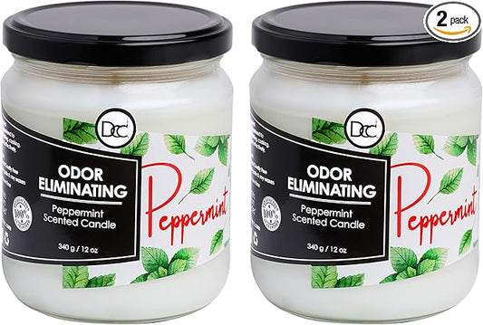 Peppermint Two Pack Odor Eliminating Highly Fragranced Candle - Eliminates 95% of Pet, Smoke, Food, and Other Smells Quickly - Up to 80 Hour Burn time - 12 Ounce Premium Soy Blend