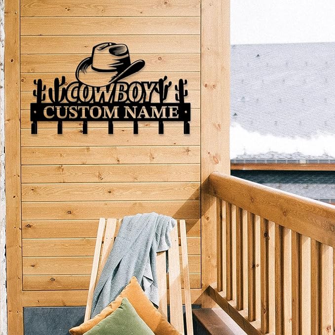 Personalized Custom Name West Cowboy Keys Hooks,Metal Cowboy Art Clothes Keys Hooks,Metal Cowboy Lover Wall Home Storage Decorative Keys Hooks,Key Holder Hooks for Wall (Style F)