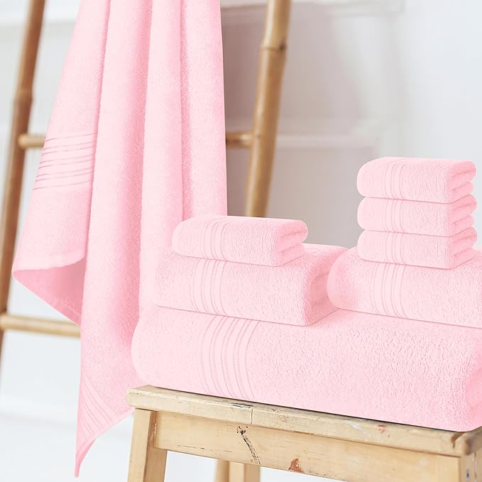 BOUTIQUO 100% Cotton Towel Set, Contains 4 Soft Bath Towel, 6 Hand Towels, 8 Wash Cloths - Compact Absorbent Lightweight & Quickdry Towels for Bathroom - 18 Piece Bathroom Towel Set - Pink