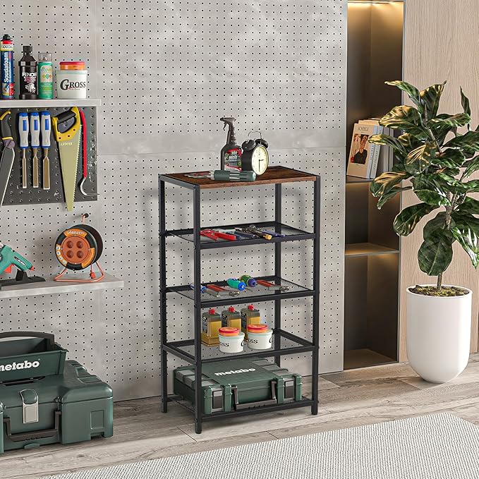 Narrow Shoe Rack for Front Door Entrance, Entryway, and Closet Shoe Organizer with 4 Sturdy Metal Mesh Shelves and Wooden Top, Holds 10 Pairs, Ideal for Storage or Display