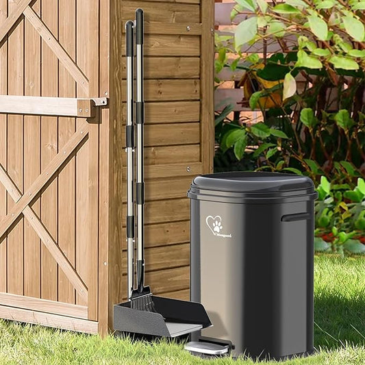 Dog Poop Trash Can Outside, Waste Bin with Lid and Removable Inner,Metal Rake Pooper Scoope,Odor Control for Indoor/Outdoor Dog Waste for Bathroom,Kitchen