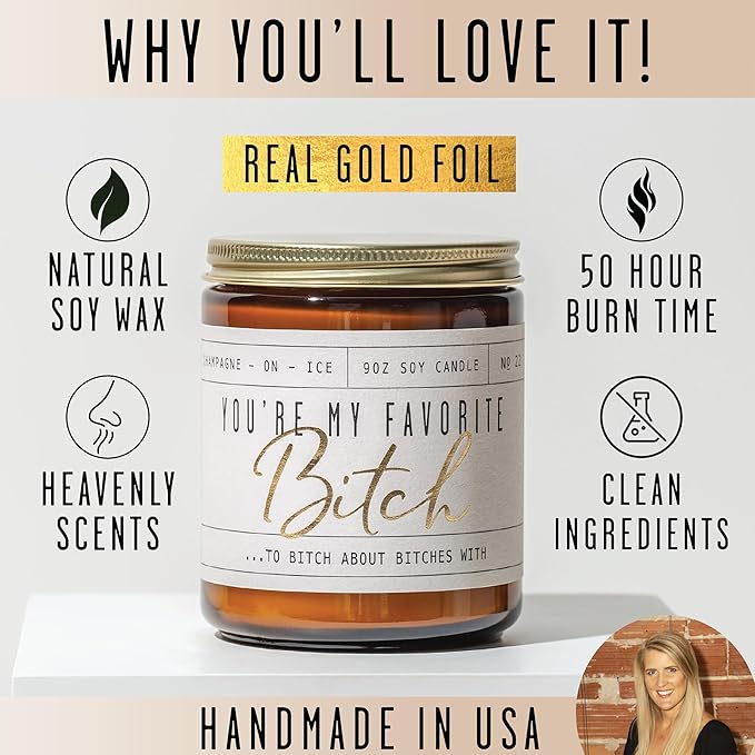 Best Friend Gifts for Women, Funny Friendship Gifts for Women Friends-'You're my Favorite!' Soy Candle, w/Champagne on Ice I Coworker, Bestie, BFF Birthday I USA Made