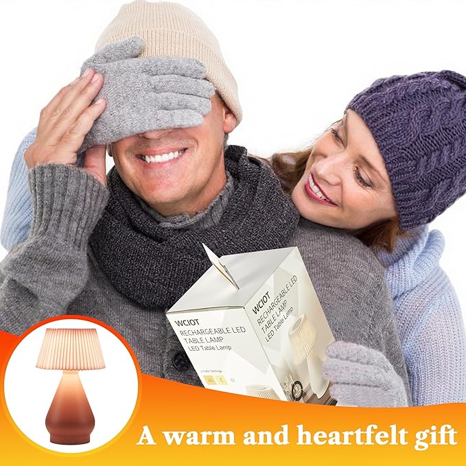 Modern Cordless Table Lamp Rechargeable, Portable LED Desk Lamp,Touch Control 3 Colors Stepless Dimming with Pleated Lampshade for Restaurant, Bedroom, Office,Outdoor Camping, Night Light(Pink)