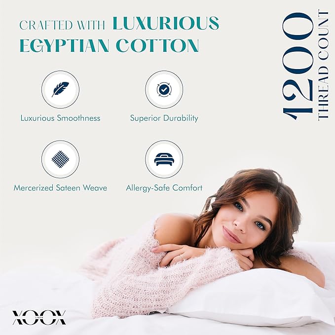 XOOX Linen 100% Egyptian Cotton Pillow Cases Standard/Queen Size Set of 2 - Luxury 1200 Thread Count Sateen Burgundy Pillow Cases, Silky Soft Cooling Pillowcases Fits Standard & Queen Size Pillows