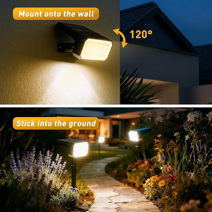 Solar Spot Lights Outdoor Waterproof IP65, [4 Pack/100 LED/4 Modes] Solar Landscape Spotlights, Auto On/Off High Lumens Spot Lights for Outside Yard Garden Pathway(Warm White)