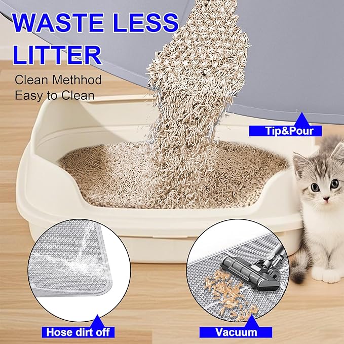 Large Cat Litter Mat, Large Kitty Litter Box Mat Waterproof Urine Proof Trapping, Easy Clean, Silicone Cat Supplies & Accessories for Indoor Pets (Grey, 32.67x24.8x0.47 in)
