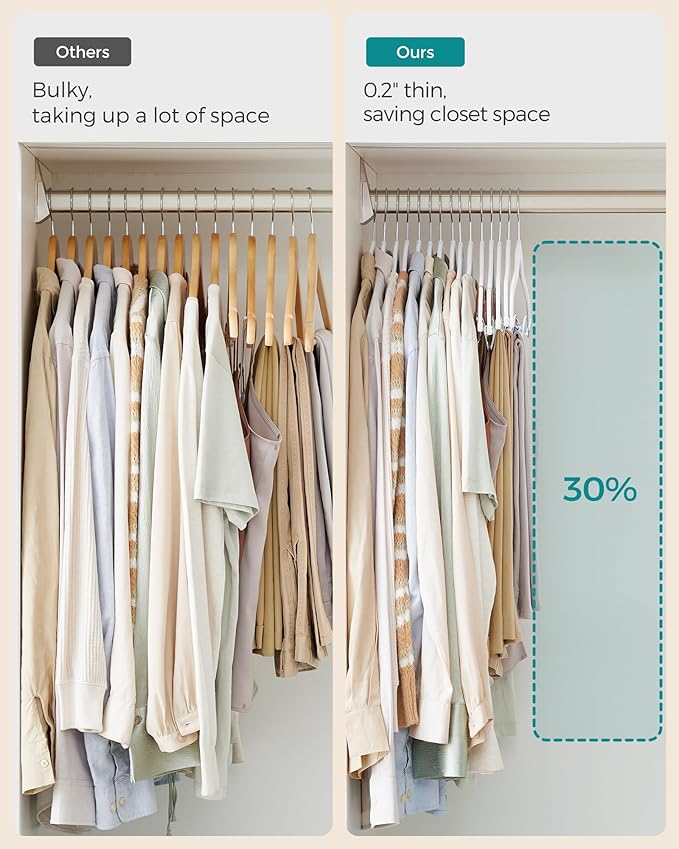 SONGMICS 20-Pack Pants Hangers, 16.7-Inch Long Velvet Hanger with Adjustable Clips, Heavy-Duty, Non-Slip Skirt Hangers, Space-Saving for Pants, Skirts, Coats, Dresses, White UCRF012W20