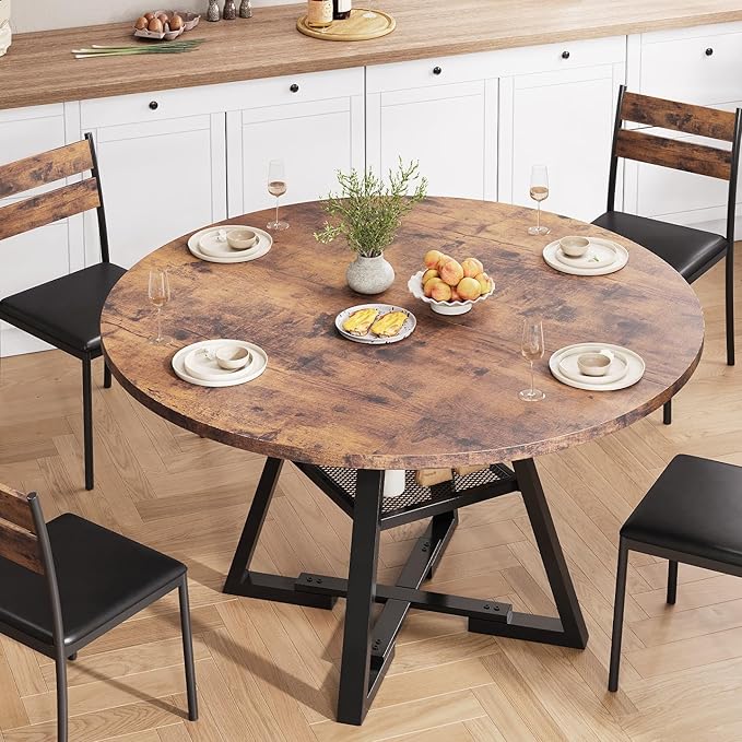 Round Dining Table for 4,Kitchen Dining Room Circle Dinner Pedestal Table,Space Saving Wood Kitchen & Dining Room Furniture (Vintage, 42In)