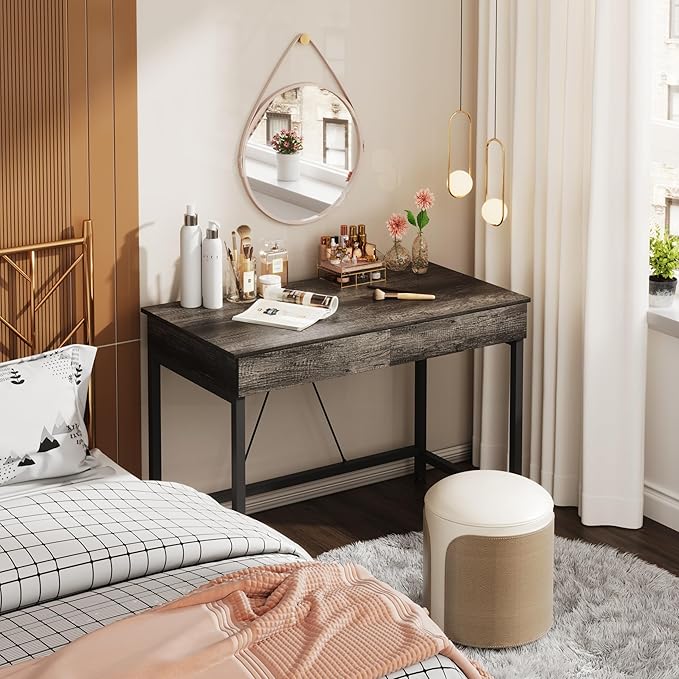 Mexin Computer Desk with Drawers, Gray Oak