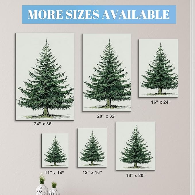 Framed Christmas Pictures Wall Decor,Vintage Pine Tree Prints,Winter Christmas Canvas Wall Art Decoration for Bedroom Bathroom Living Room Rustic Xmas Holiday Gifts (Christmas Tree 5, 16'' X 24'')