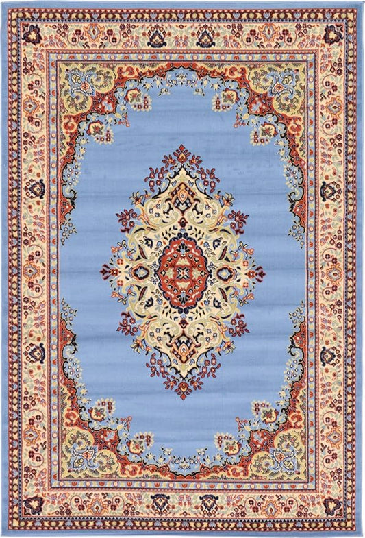 Unique Loom Reza Collection Traditional Persian Style Area Rug, 6 x 9 ft, Light Blue/Ivory