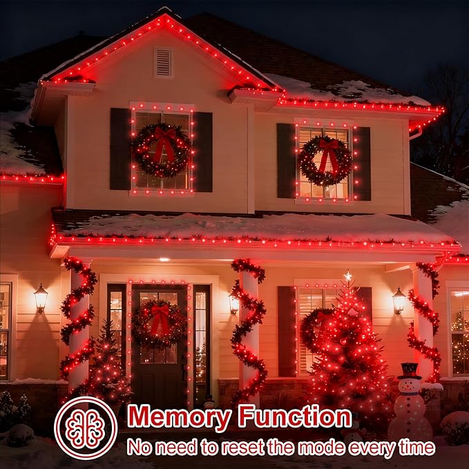 QITONG 165ft 500 LED Red Christmas Lights, Clear Wire Outdoor String Lights Plug in, 8 Modes Twinkle Xmas Light Indoor