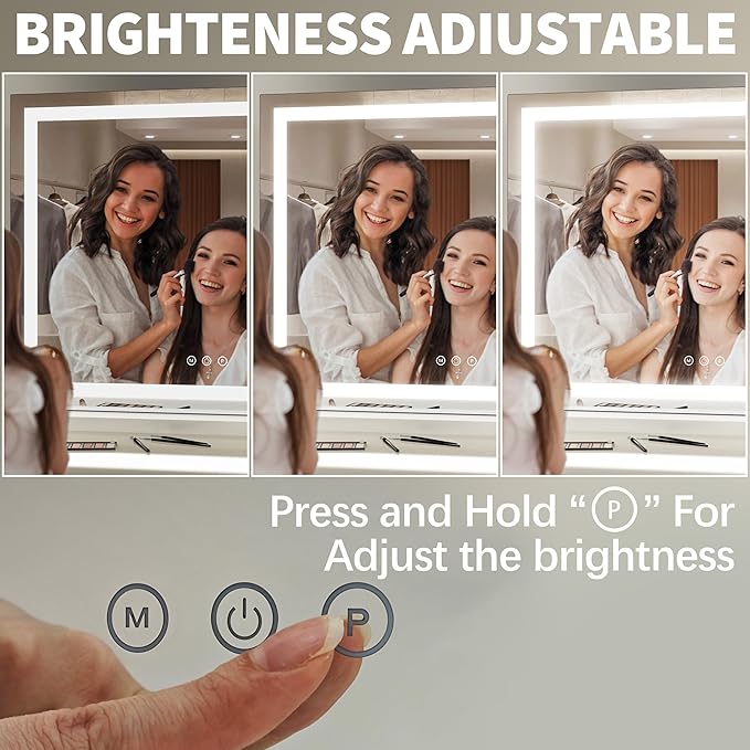 FENNIO 23" x 18" Vanity Mirror with Lights，LED Makeup Mirror，Hollywood Mirror with 3 Color Modes & Adjustable Brightness，Vanity Mirror Square White