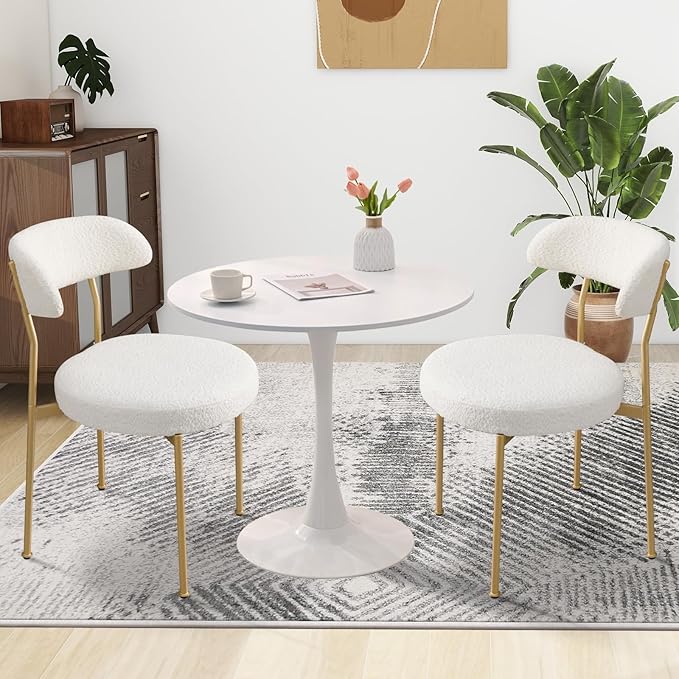 SoarFlash Kitchen Table and Chairs for 2, 31.5" Dining Table Set for 2 with Boucle Upholstered Chairs, 3 Piece Round Kitchen Table Set, Dining Room Table Set for Small Space, Apartment, Beige/White