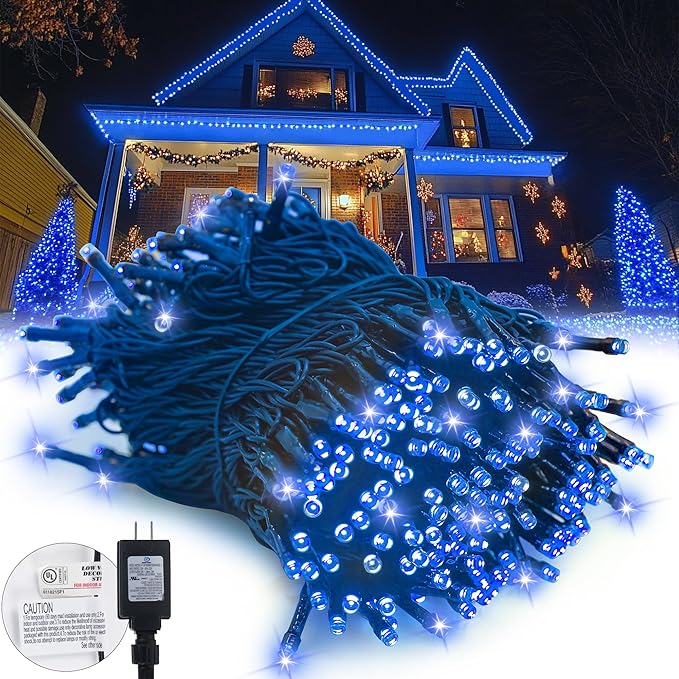 Kwaiffeo Blue Christmas Lights, 100FT 300LED String Light Outdoor Indoor, 8 Modes Connectable Blue Lights for Christmas Halloween Decorations Outside, Fairy Light for Party Yard Tree Decor