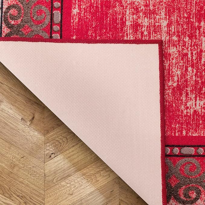 Antep Rugs Alfombras Bordered Modern 3x5 Non-Slip (Non-Skid) Low Pile Rubber Backing Indoor Area Rug (Red, 3' x 5')