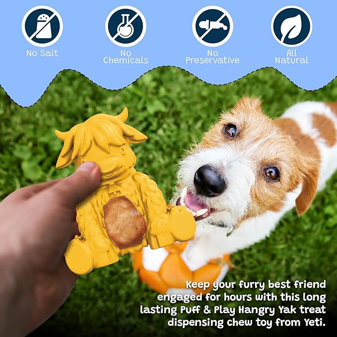 Yeti Puff and Play Dog Toy, Dog Chew Holder, Fun Stimulating Chew Toy for Teething, Behavior Training for Light to Moderate Chewers (Yellow - Yak)