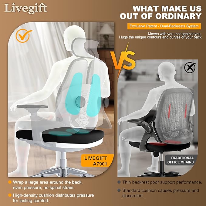 Ergonomic Office Chair Big and Tall Desk Chair, Dual-backrest Computer Chair with 6D Adjustable Arms and Lumbar Support, 500lbs Extra Wide Seat, for Home & Office Use,Black