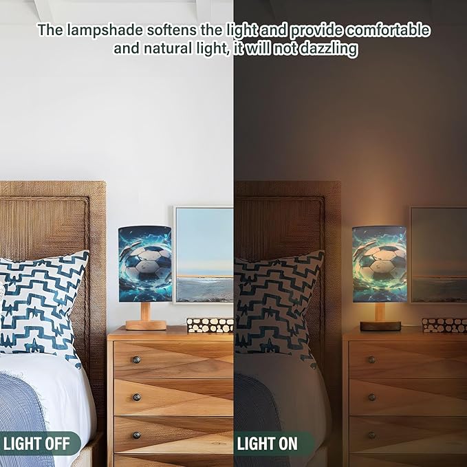 Football Soccer 3D LED Table Lamp for Bedroom Bedside Lamp with USB Charging Ports Decor Nightstand for Living Room Reading Dorm Desk Home Office