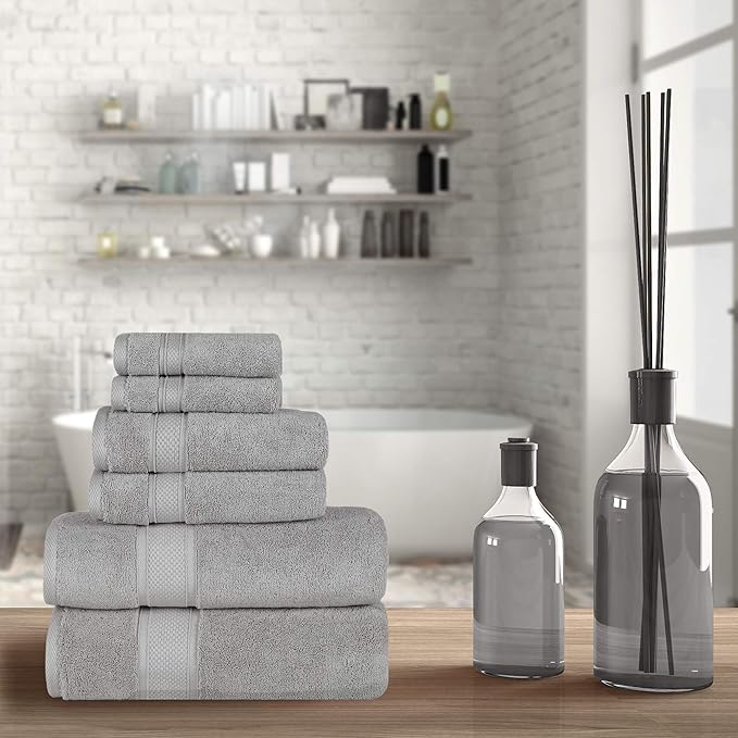 NOVA Luxury Linen - Hotel Quality Turkish Towel Set for Bathroom (6 Pcs Towel Set, Mirage Grey)