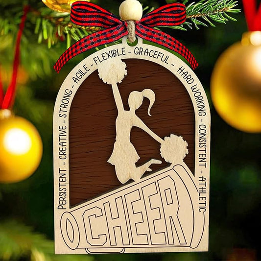 Cheerleader Christmas Ornament 2025 - Cheerleader Gifts for Girls - Gifts for Cheerleaders, Cheer Coach - Cheerleading Ornament Hanging Decor - 2 Layer Wood Cheerleading Ornaments for Christmas Tree