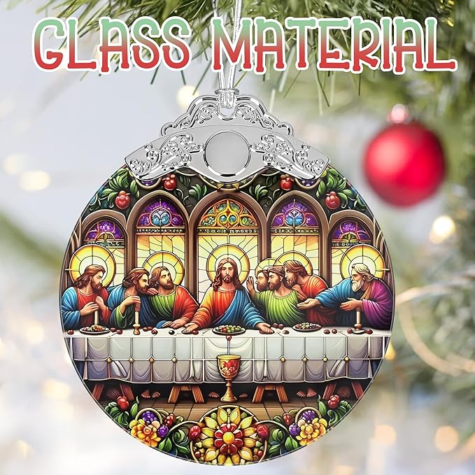 Last Supper Christmas Ornaments, 3" Stained Glass Christmas Decor, Christmas Tree Ornaments, Christmas Tree Decorations, Gift for Religious Believers, Perfect for Holiday Party, Tree, Home Decor