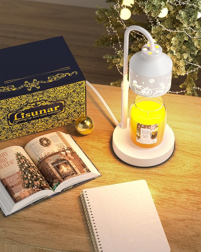 Christmas Candle Warmer Lamp with Timer & Dimmer,Wax Melt Warmer for Jar Candles,2 Bulbs,Gift for Women Mom,House Warming Gifts, Home Decor