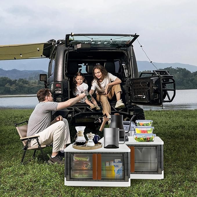 Storage Bins, Extra Large Cabinet with Lids, 19 Gallon(72L) Capacity (Per One), 4 Packs, Useful Box with Door and Buckles, Foldable, Transparent, Excellent Home Organizers