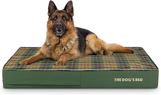 The Dog’s Bed Orthopedic Memory Foam Dog Bed, XL Green Tartan 46x28, Pain Relief for Arthritis, Hip & Elbow Dysplasia, Post Surgery, Lameness, Supportive, Calming, Waterproof Washable Cover