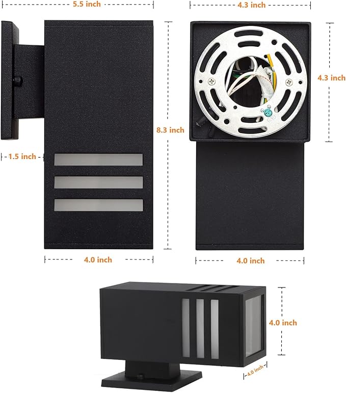 Outdoor Wall Lantern, Exterior Light Fixture - ETL Listed, Aluminum Anti-Rust Waterproof Wall Mount Rectangular Design – 1-Direction Up/Down Wall Sconce for Porch, Garage, Doorway or Patio