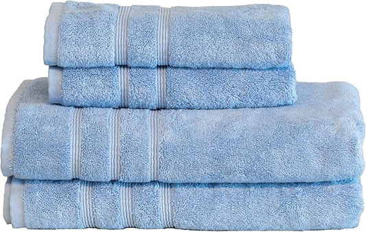 Mosobam Luxury Turkish 4pc Towel Set 30X58 16X30 Allure Blue 700 GSM Bamboo Viscose & Aegean Turkish Combed Cotton