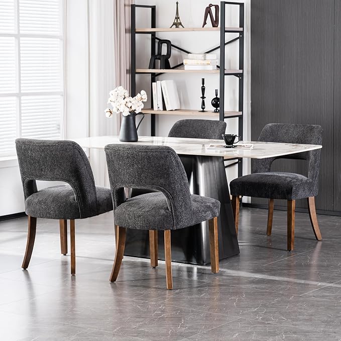 VKNOW Wooden Dining Chairs Set of 2, Modern Fabric Upholstered Dining Room Chair Kitchen Chairs, Farmhouse Dinner Chair for Kitchen Dining Room, Charcoal