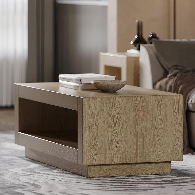 Maven Lane Artemis Coffee Table – 18 Inch Rectangle Table with Storage – Grey Solid Wood – Ideal for Living Room and Lounge