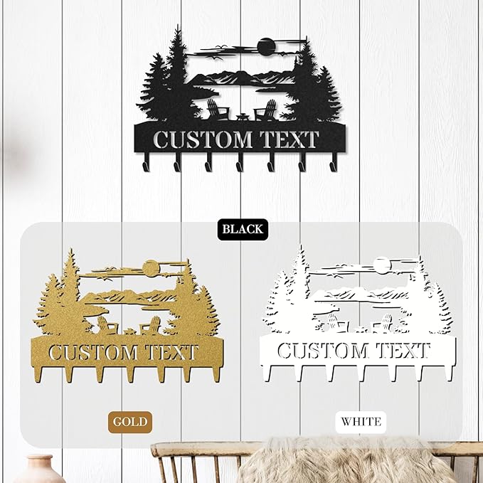 Personalized Key Holder for Wall, Custom Metal Forest Camp Cabin Key Hooks with Name, Metal Jacket Holder Hooks Organizer Rack, Coat Hanger Decor for Kitchen, Entryway, Hallway