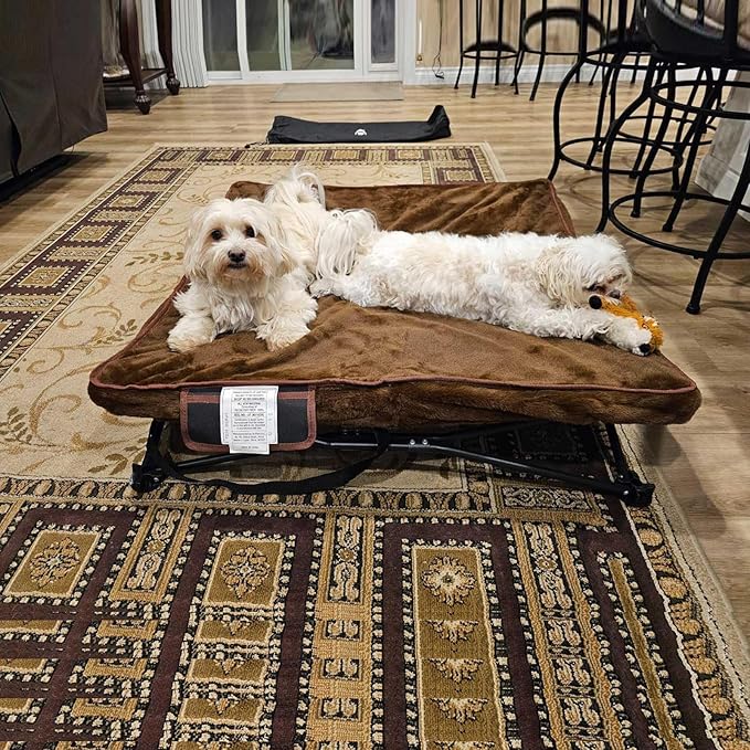 unp Outdoor Lifted Dog Bed - Pop up Dog Cot Bed for Medium Dogs, Washable Plush Cover & Carrying Bag - 26.7 x 26.7 x 10 inch Dog Camping Chair for Lawn (Brown, M)