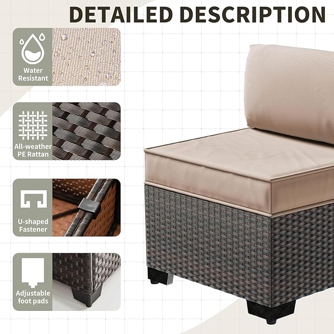 Gotland 13 Pieces Patio Furniture Set with Fire Pit Table Swivel Chairs, PE Rattan Outdoor Furniture Set with 29.5'' High Backrest 4’’ Thick Cushions Coffee Table, Patio Set for Porch, Deck, Khaki