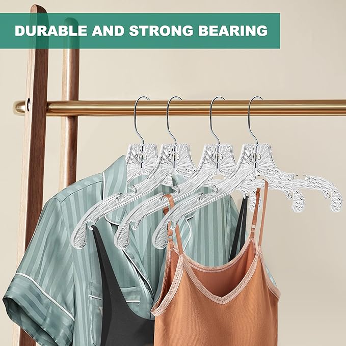 Quality Hangers 96 Pack Clear Plastic Hangers with Super Easy 360 Degree Swivel Hook – Shirt Hangers with Precision Notches for Secure Hanging – Slim Crystal Coat Hangers – 17 Inches (96, 17")