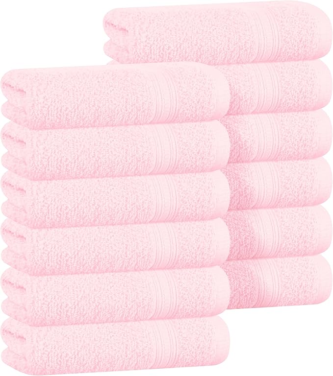 BOUTIQUO Ultra Soft Cotton Washcloths, Contains 12 Piece Face Cloths 12x12 inch, Ideal for Everyday use Face Towels, Compact & Lightweight Multi Purpose Washcloths - Pink