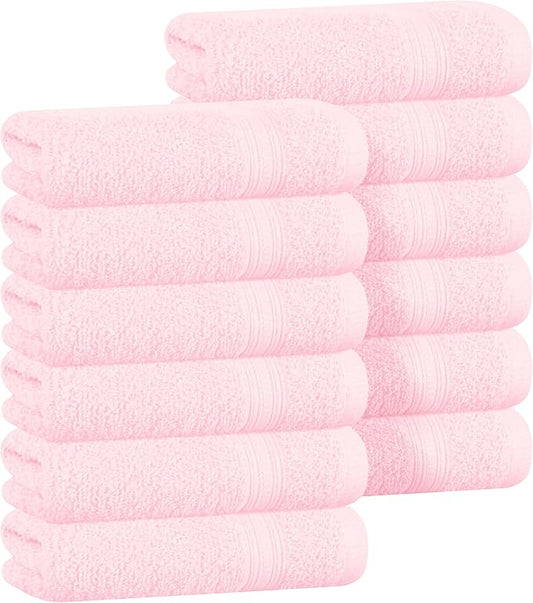 BOUTIQUO Ultra Soft Cotton Washcloths, Contains 12 Piece Face Cloths 12x12 inch, Ideal for Everyday use Face Towels, Compact & Lightweight Multi Purpose Washcloths - Pink