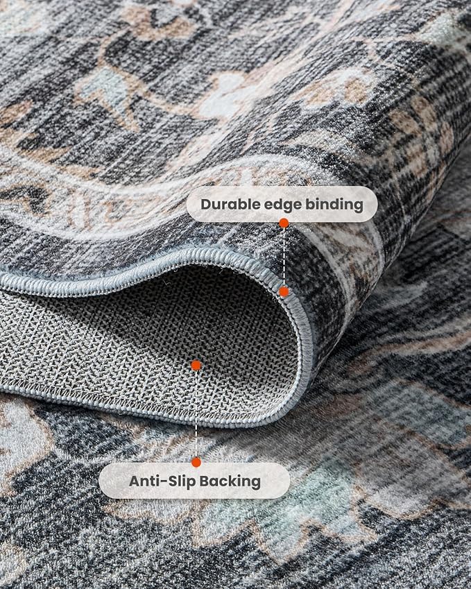 AMADA HOMEFURNISHING 6x9 Area Rugs, Blue Low-Profile Washable Rug with Non-Slip Backing & Durable Edge Binding, Vintage Rugs for Living Room, Bedroom, Dinning Room