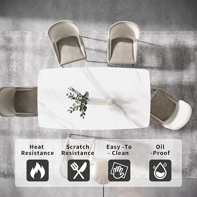 Modern Rectangle Marble Dining Table for 6,63" White Marble Sintered Stone Top Dining Table,Rectangle Dining Room Table with X-Shape Carbon Steel Pedestal for Kitchen/Living Room(Table Only)