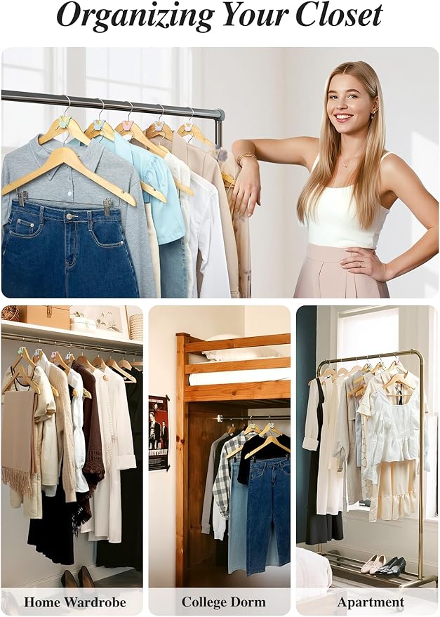 HOUSE DAY Closet Organizers and Storage 60 Pack, Space Saving Hanger, College Dorm Essentials for Girls, Multicolored Clothes Hangers Connectors, Dorm Rooms Space Saver Multicolored